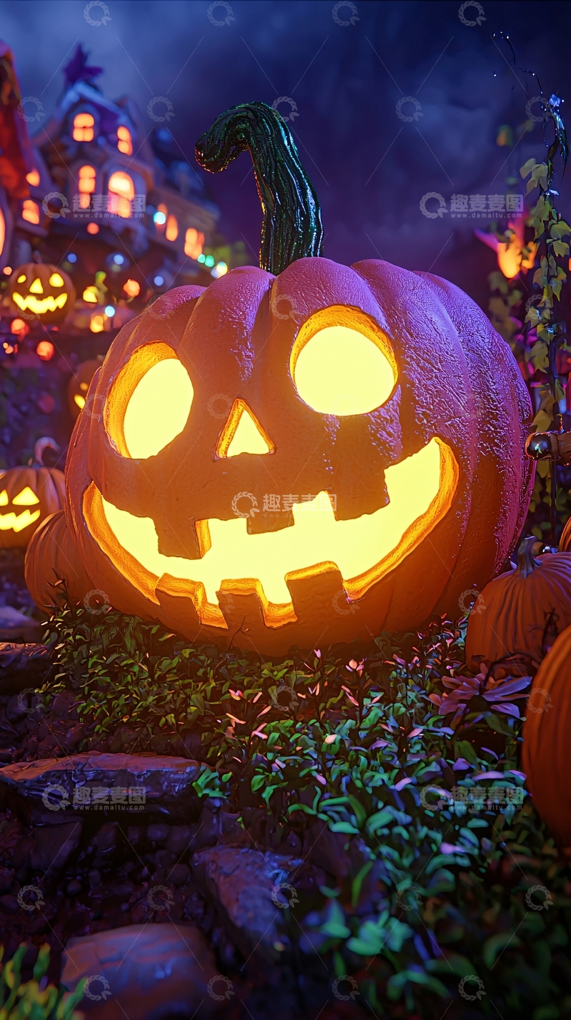 高清大图下载【趣麦麦图】万圣节南瓜灯夜景