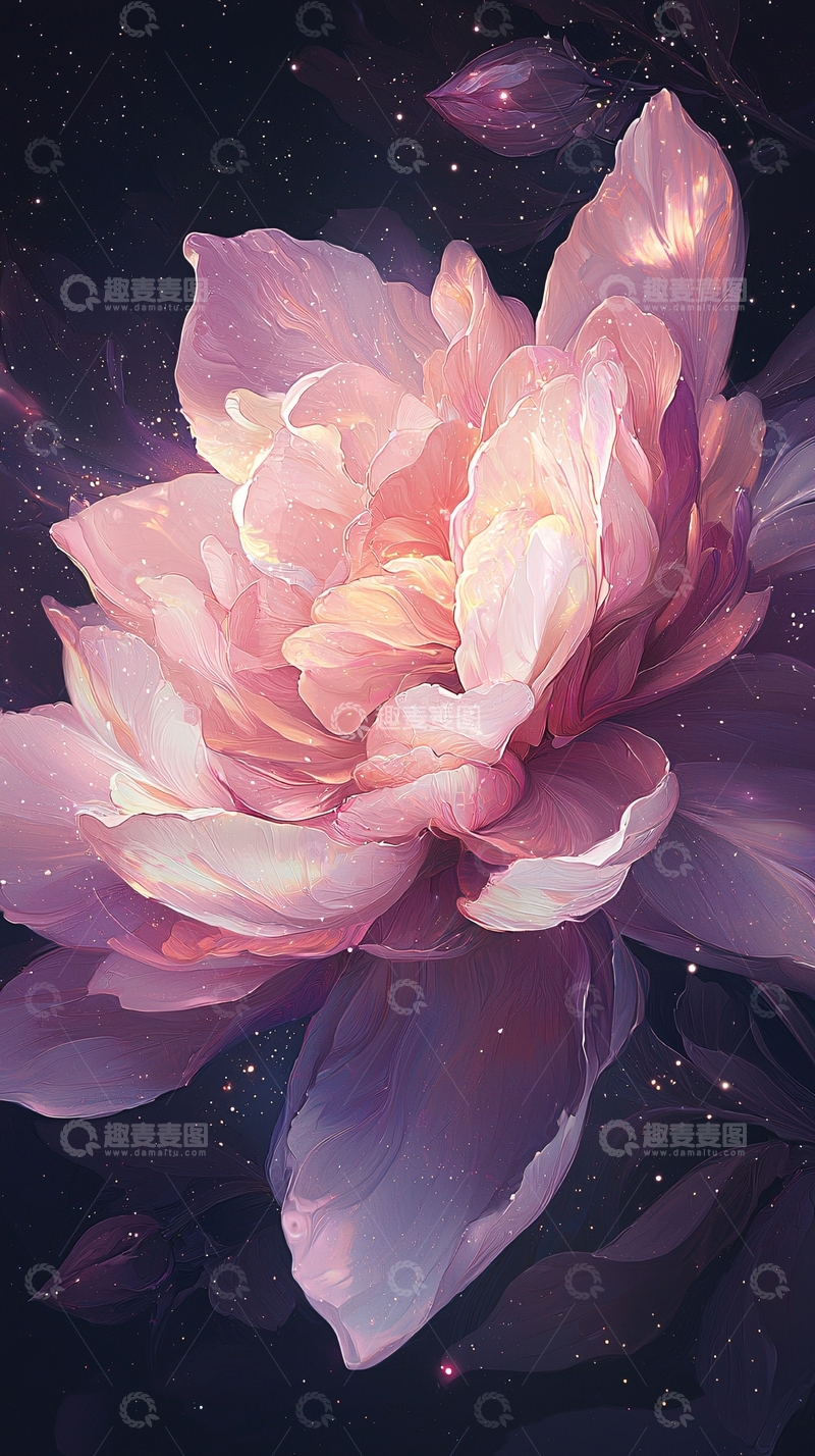 高清大图下载【趣麦麦图】梦幻星空下的粉色花朵