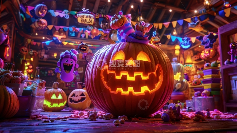 高清大图下载【趣麦麦图】万圣节南瓜灯与鬼怪