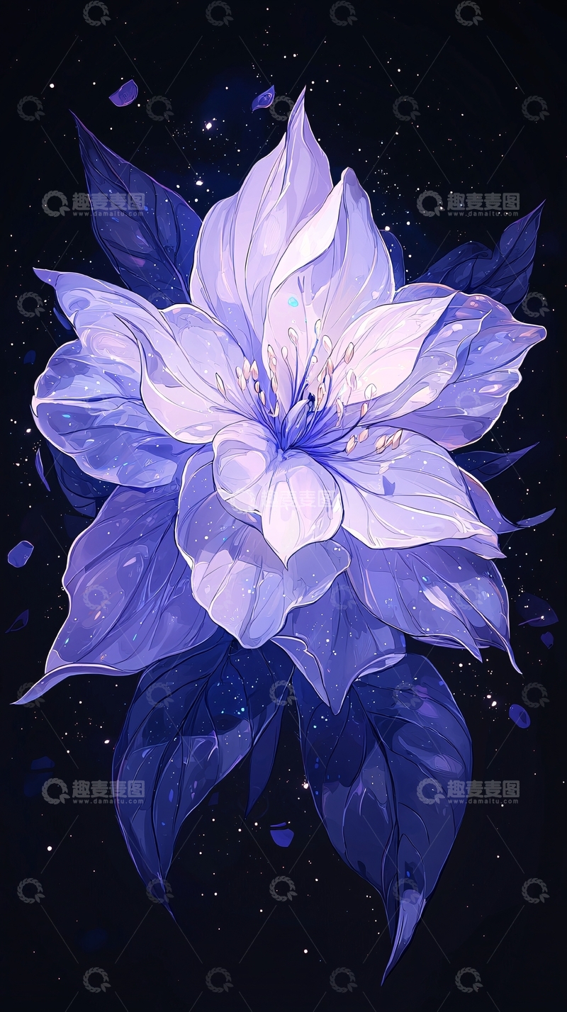 高清大图下载【趣麦麦图】梦幻星空下的紫色花朵