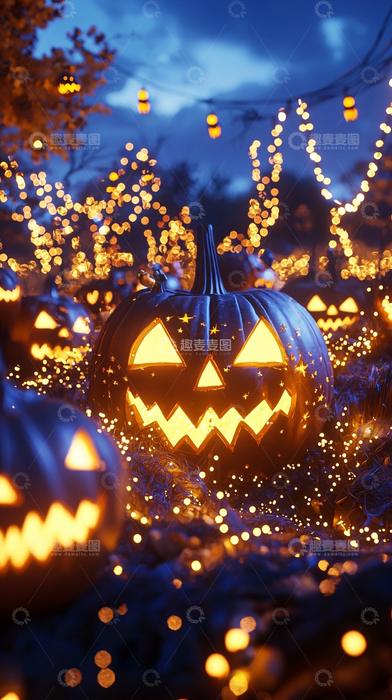 高清大图下载【趣麦麦图】万圣节南瓜灯夜景