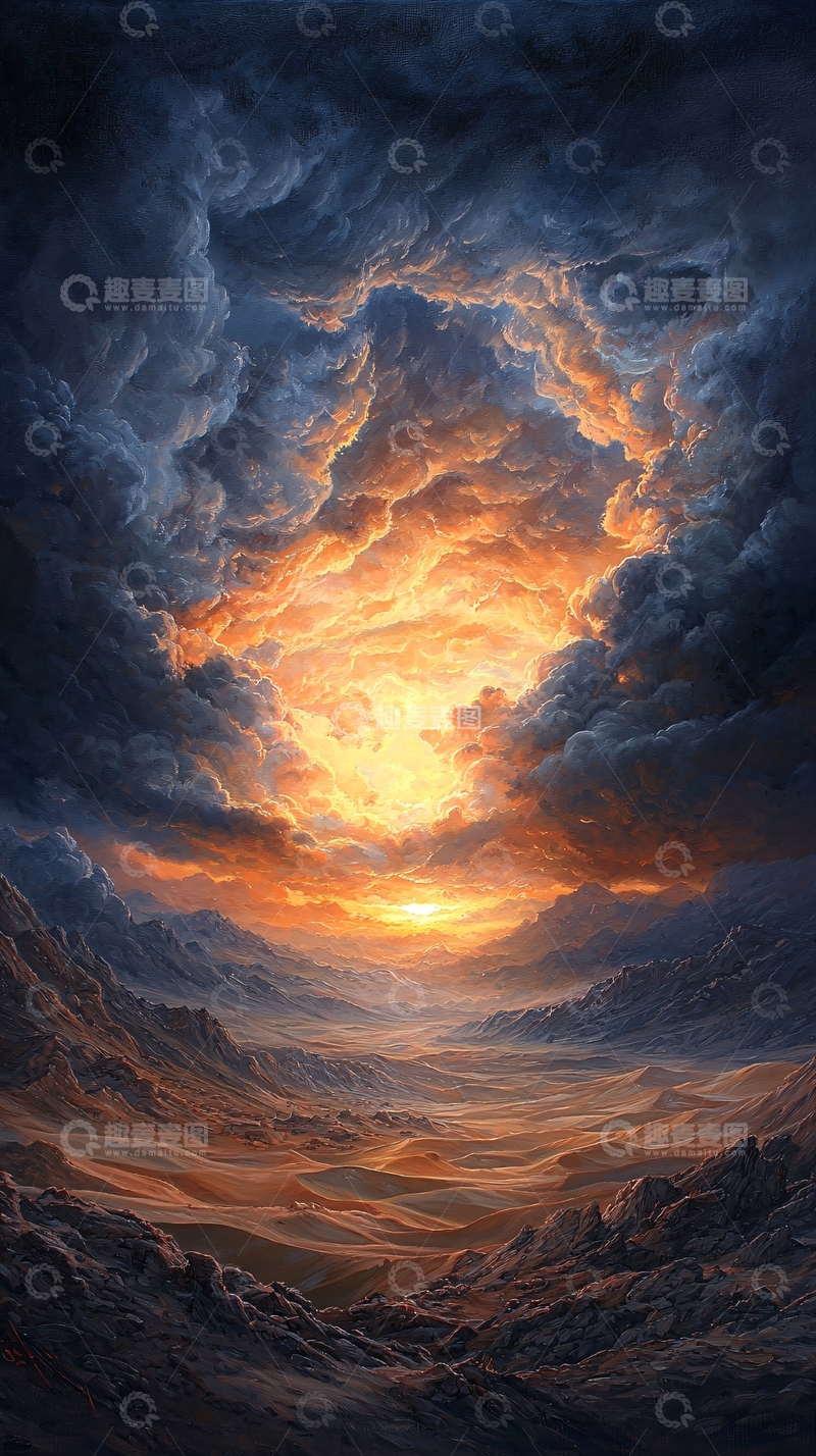 高清大图下载【趣麦麦图】沙漠日落云海