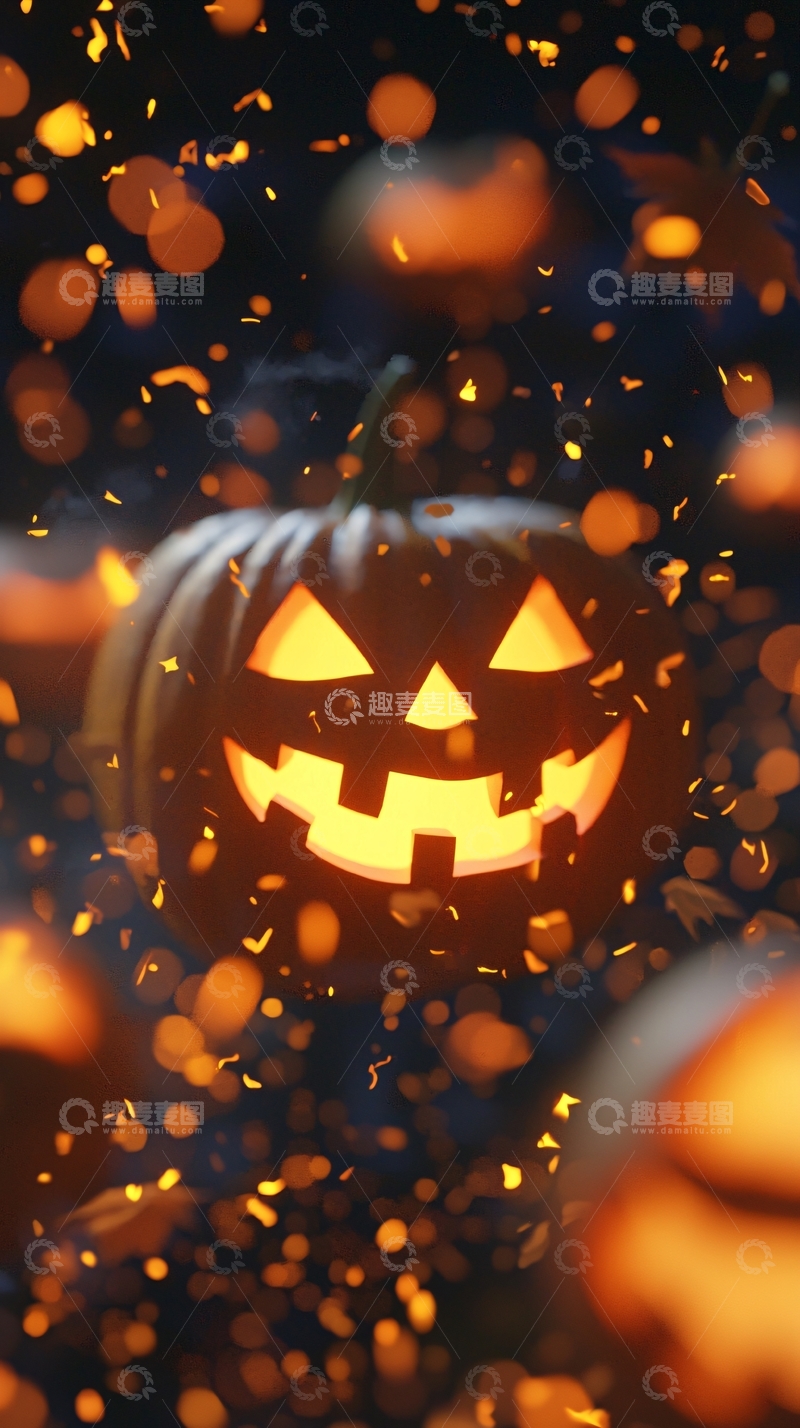 高清大图下载【趣麦麦图】万圣节南瓜灯与飞舞火花