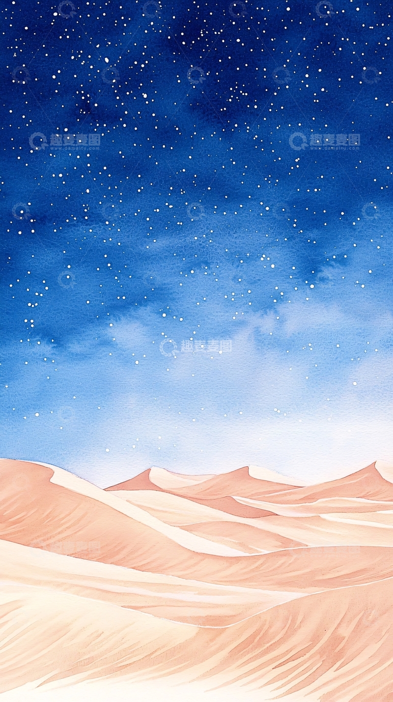 高清大图下载【趣麦麦图】沙漠星空夜景背景图