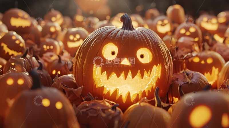 高清大图下载【趣麦麦图】万圣节南瓜灯堆
