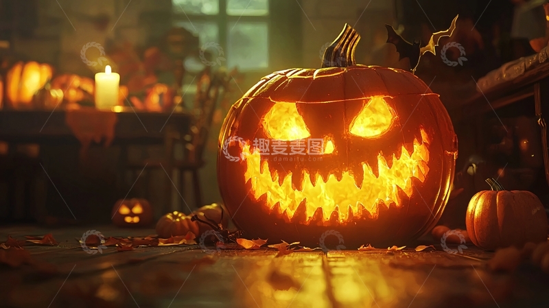 高清大图下载【趣麦麦图】万圣节南瓜灯与烛光