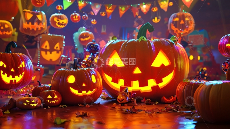 高清大图下载【趣麦麦图】万圣节南瓜灯聚会场景