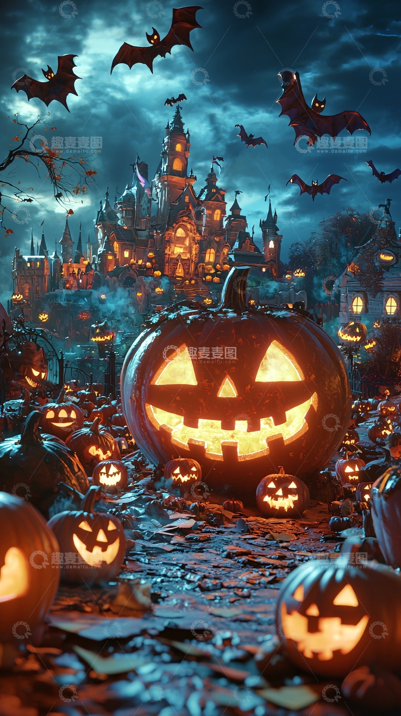 高清大图下载【趣麦麦图】万圣节南瓜城堡夜景