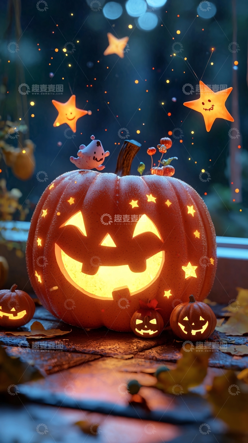 高清大图下载【趣麦麦图】万圣节南瓜灯与星星装饰