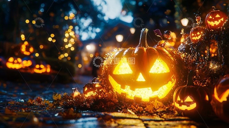 高清大图下载【趣麦麦图】万圣节南瓜灯夜景