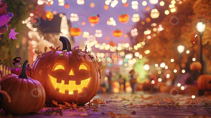 高清大图下载【趣麦麦图】万圣节南瓜灯夜景
