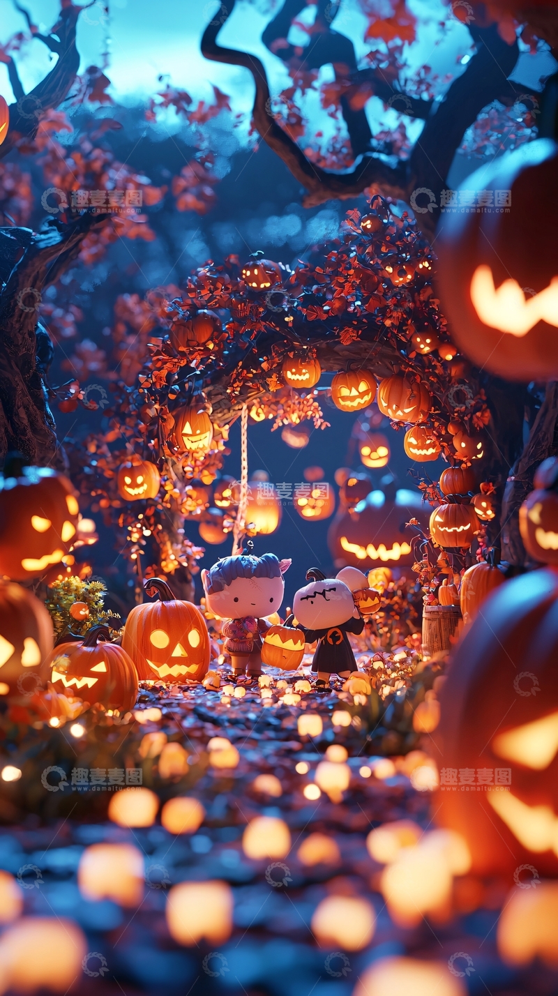 高清大图下载【趣麦麦图】万圣节南瓜灯森林场景
