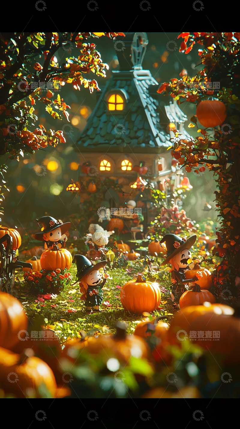 高清大图下载【趣麦麦图】万圣节南瓜小屋场景