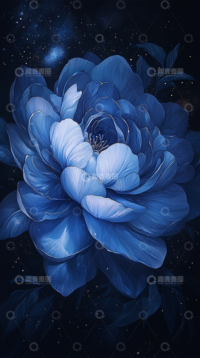 高清大图下载【趣麦麦图】深蓝夜空下的牡丹花