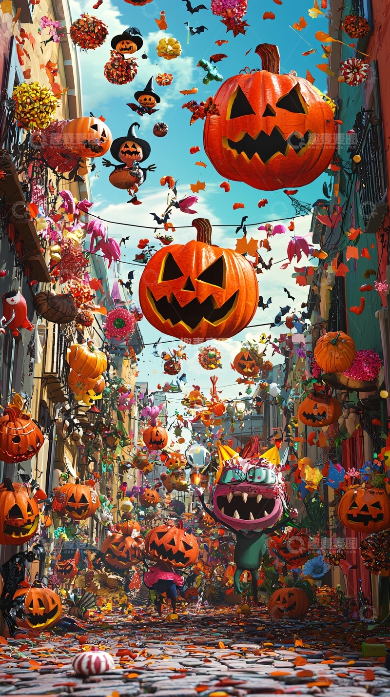 高清大图下载【趣麦麦图】万圣节街道装饰场景