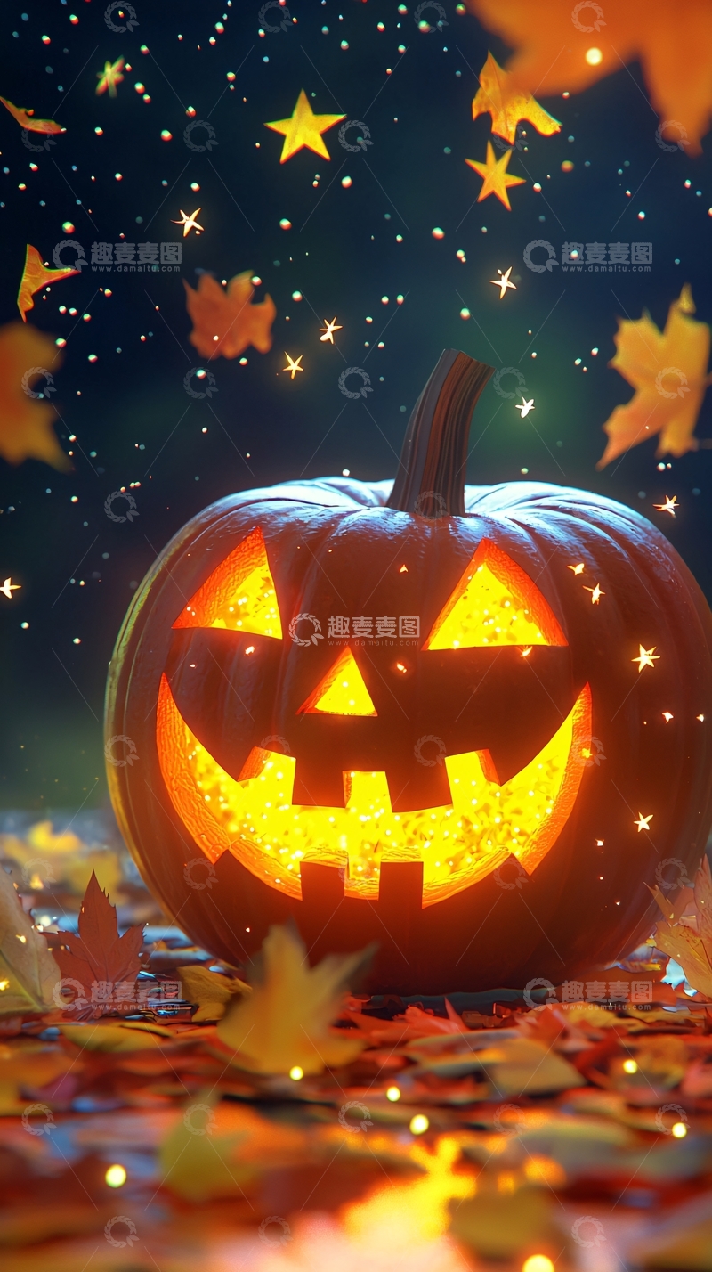 高清大图下载【趣麦麦图】万圣节南瓜灯与落叶