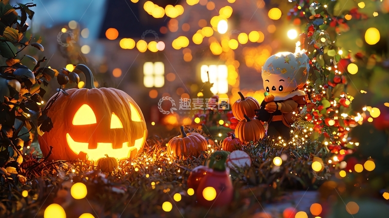 高清大图下载【趣麦麦图】万圣节南瓜灯与小鬼