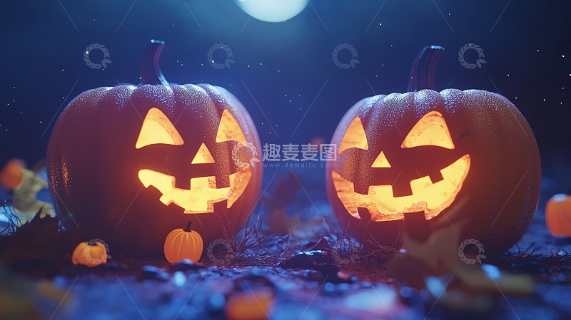 高清大图下载【趣麦麦图】万圣节南瓜灯夜景