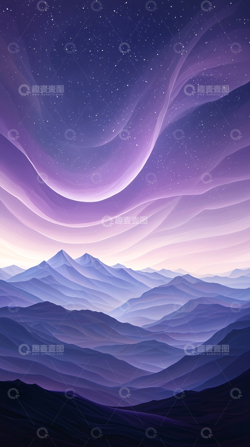 高清大图下载【趣麦麦图】梦幻山峦星空背景图