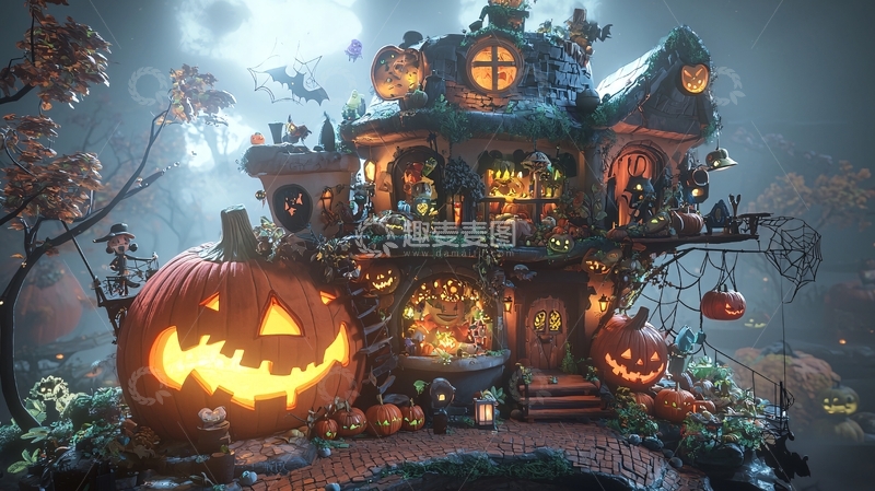 高清大图下载【趣麦麦图】万圣节主题鬼屋夜景