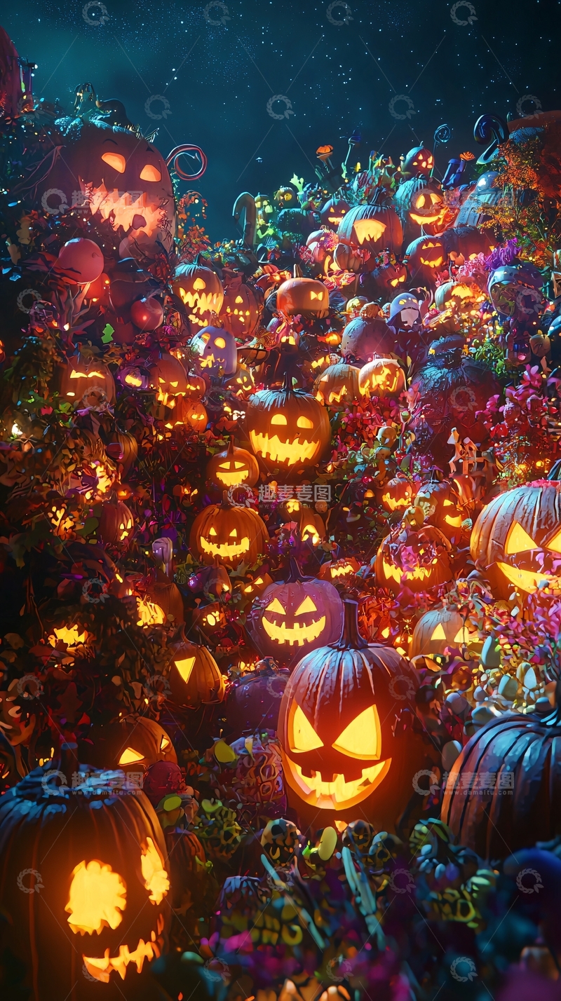 高清大图下载【趣麦麦图】万圣节南瓜灯夜景