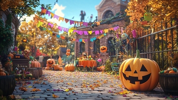 万圣节南瓜装饰庭院场景