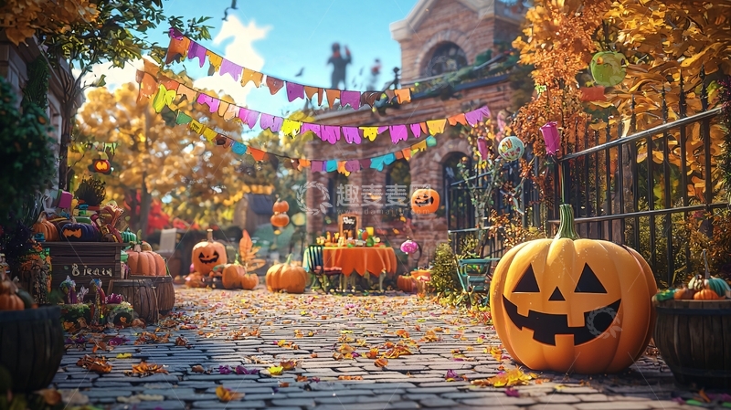 高清大图下载【趣麦麦图】万圣节南瓜装饰庭院场景