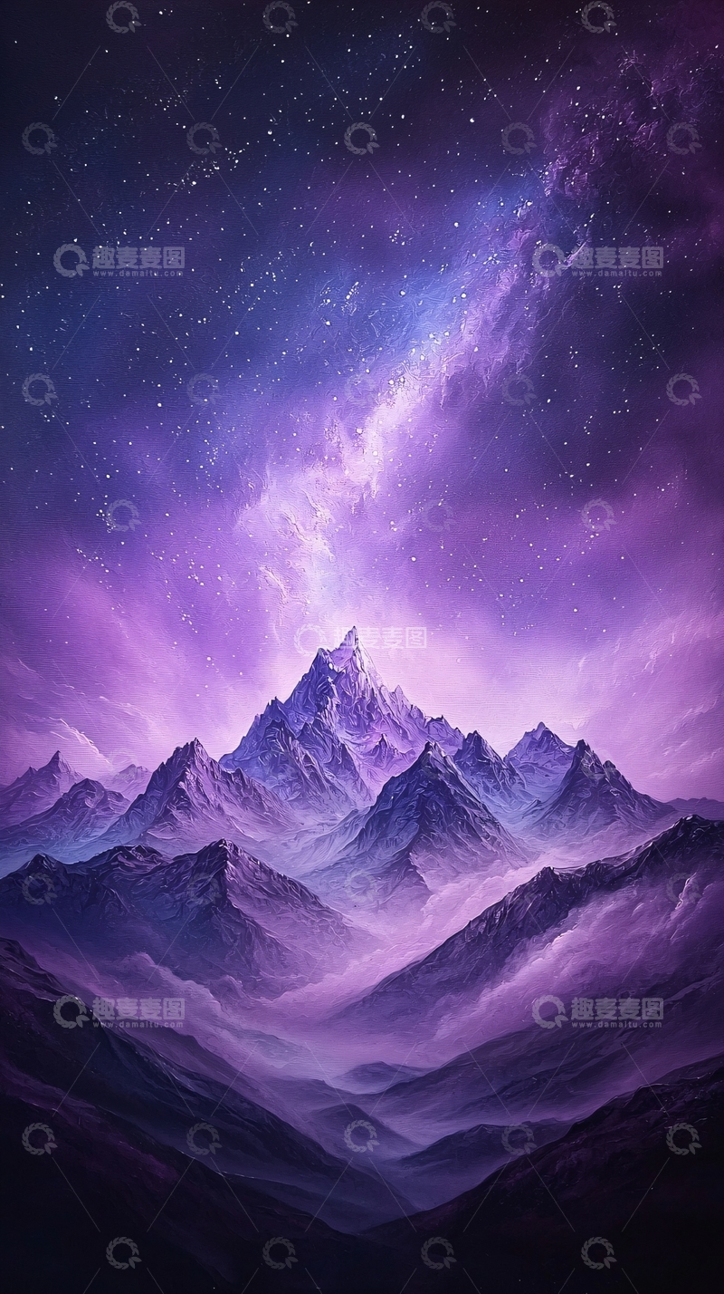 高清大图下载【趣麦麦图】梦幻星空下的山峰