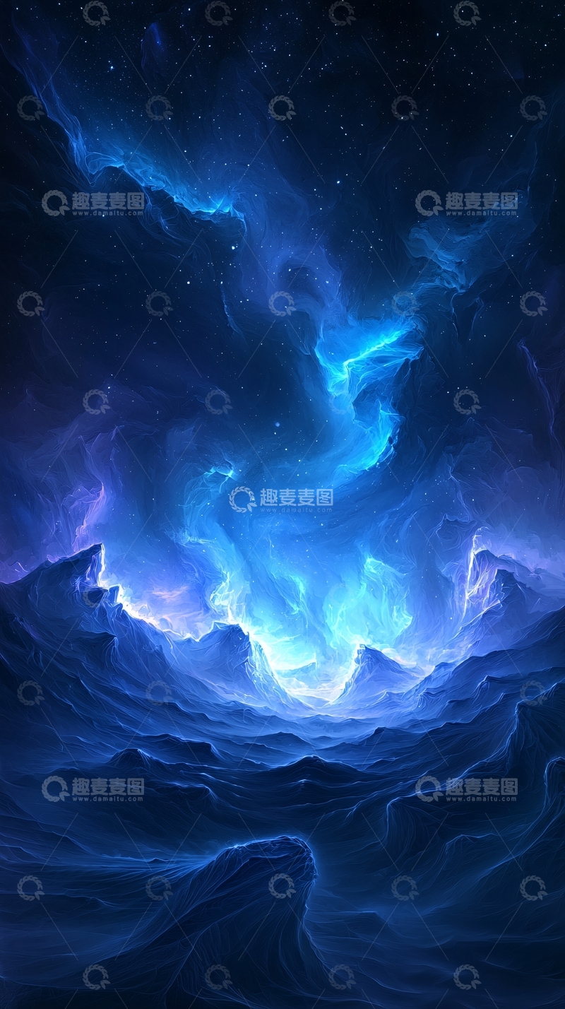 高清大图下载【趣麦麦图】梦幻星空与波浪