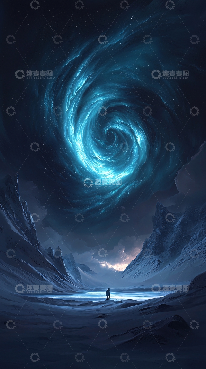 高清大图下载【趣麦麦图】星际漩涡下的孤独旅人