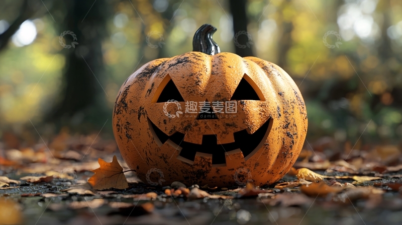 高清大图下载【趣麦麦图】秋天森林中的南瓜灯