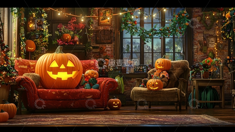 高清大图下载【趣麦麦图】万圣节主题装饰客厅场景