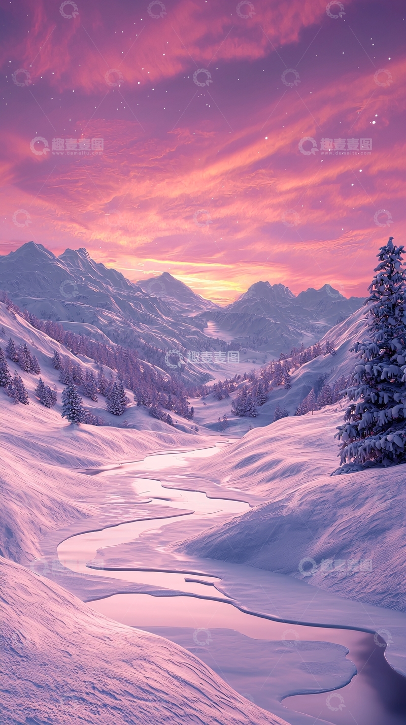 高清大图下载【趣麦麦图】冬日雪山河流风景