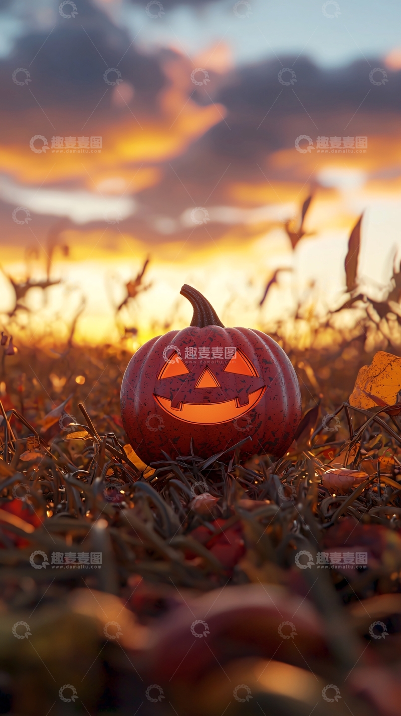 高清大图下载【趣麦麦图】万圣节南瓜灯与秋日夕阳