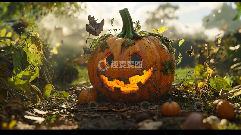 高清大图下载【趣麦麦图】秋日南瓜灯与落叶