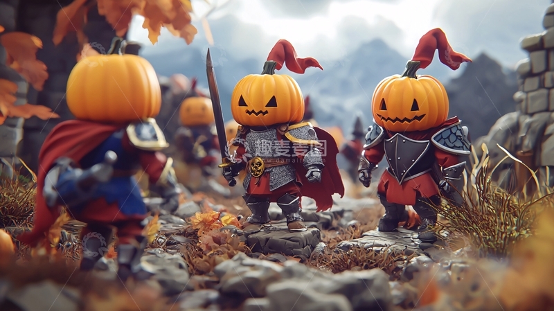 高清大图下载【趣麦麦图】万圣节南瓜骑士小队