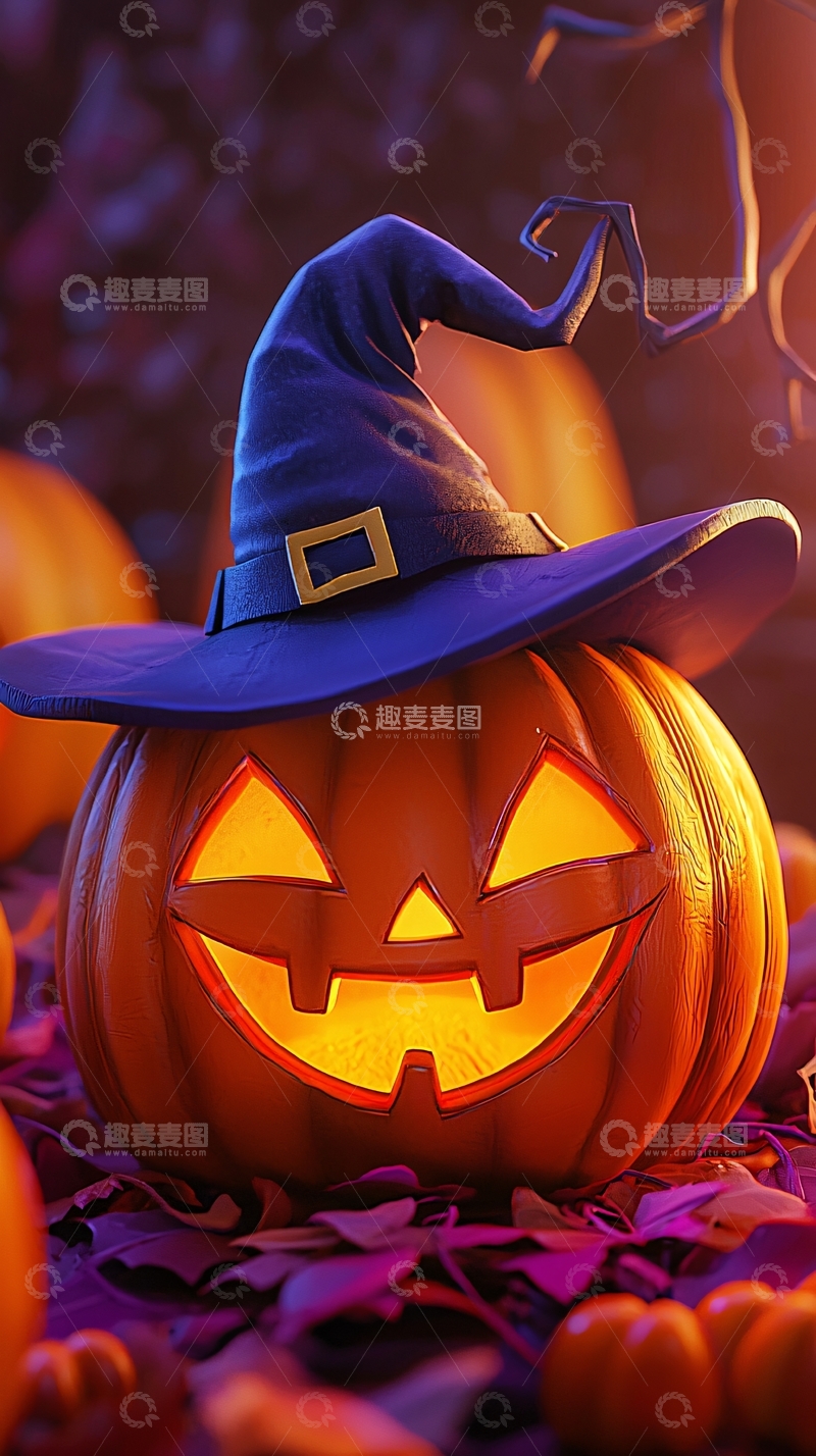 高清大图下载【趣麦麦图】万圣节南瓜灯与巫师帽