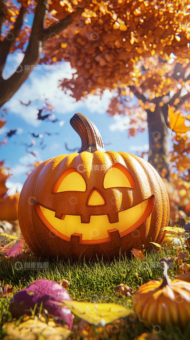 高清大图下载【趣麦麦图】秋日南瓜灯与落叶