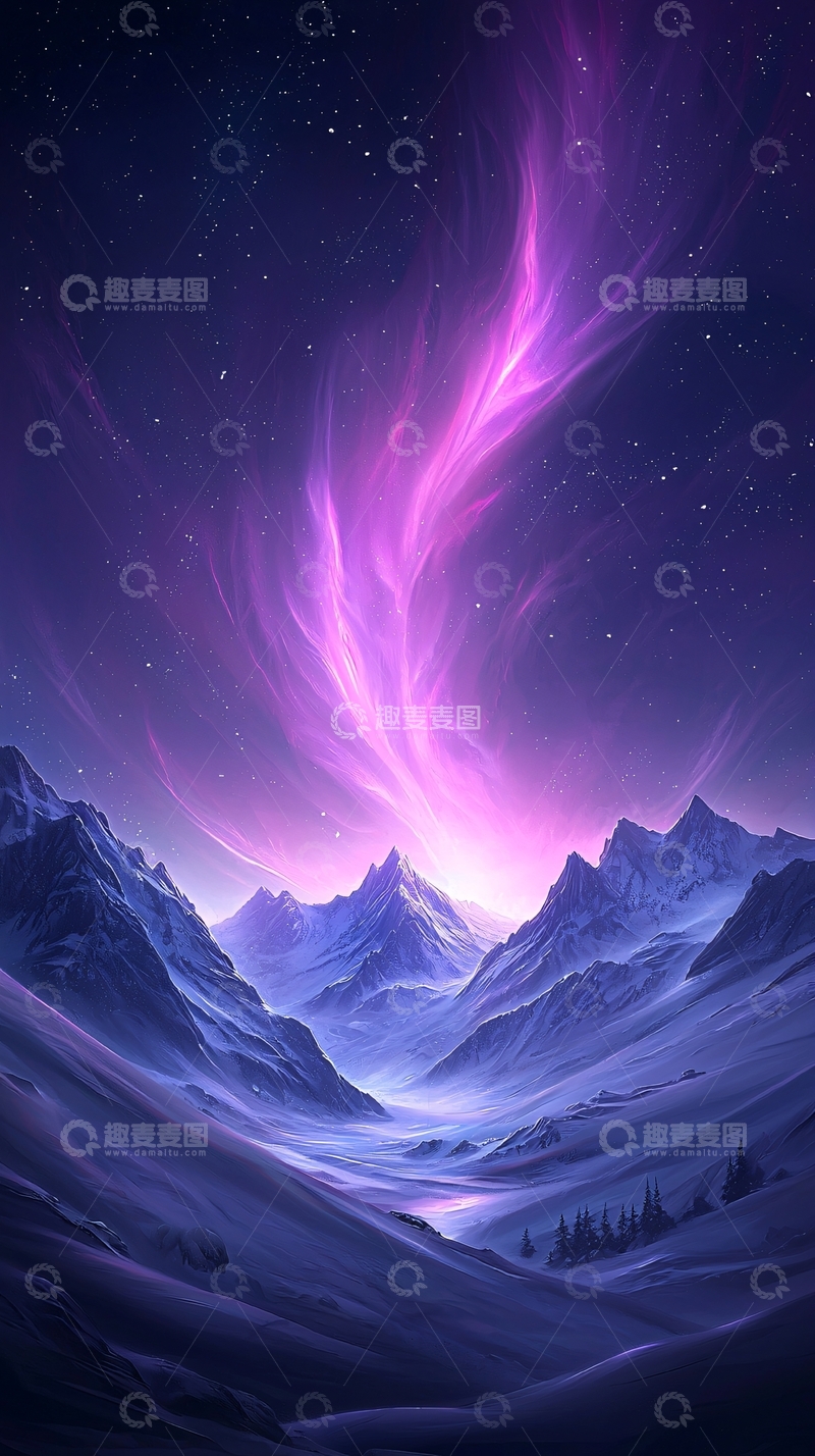 高清大图下载【趣麦麦图】梦幻星空下的雪山奇观