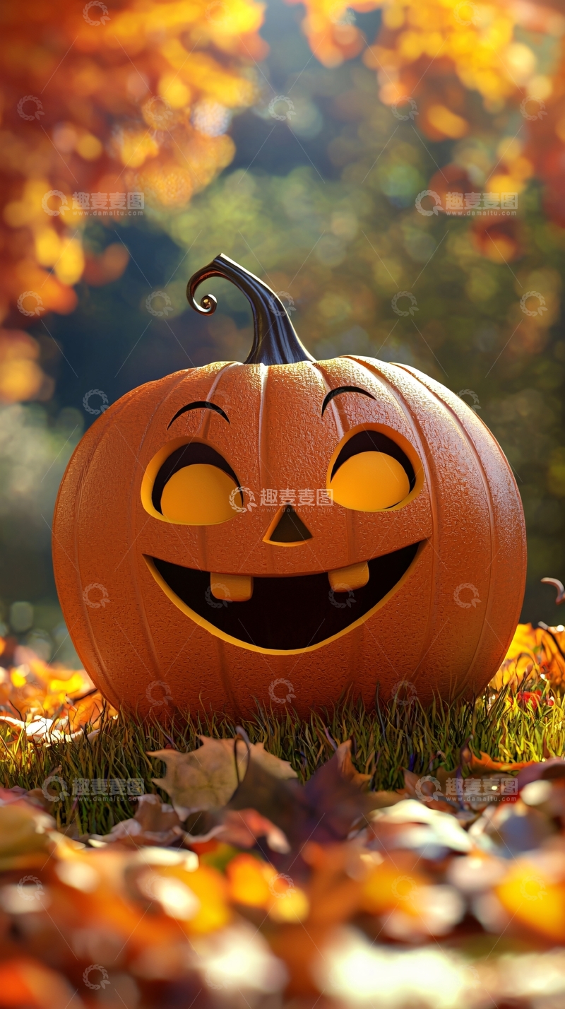 高清大图下载【趣麦麦图】秋日南瓜灯与落叶
