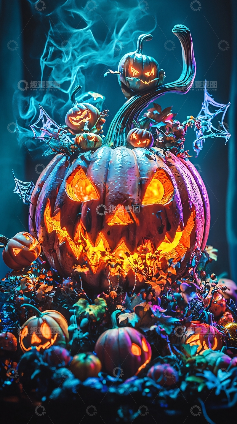 高清大图下载【趣麦麦图】万圣节南瓜灯与蜘蛛网
