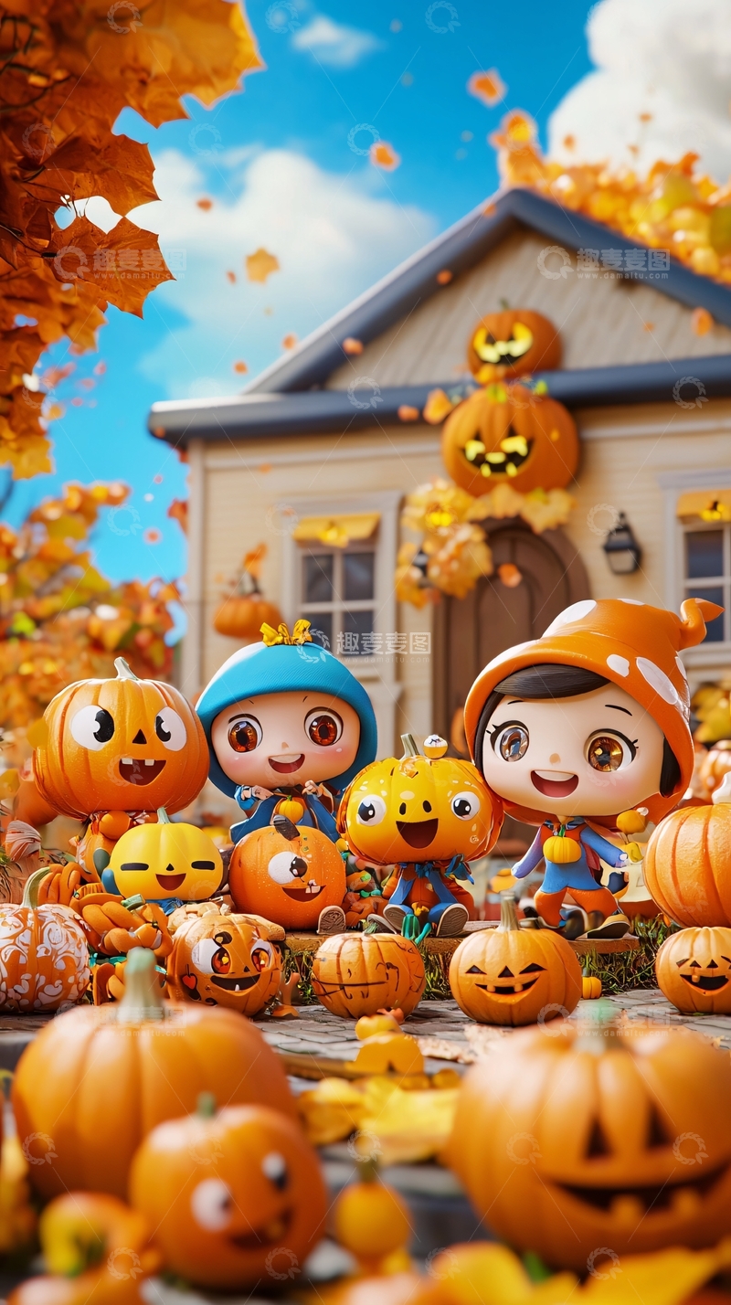 高清大图下载【趣麦麦图】万圣节南瓜与卡通人物
