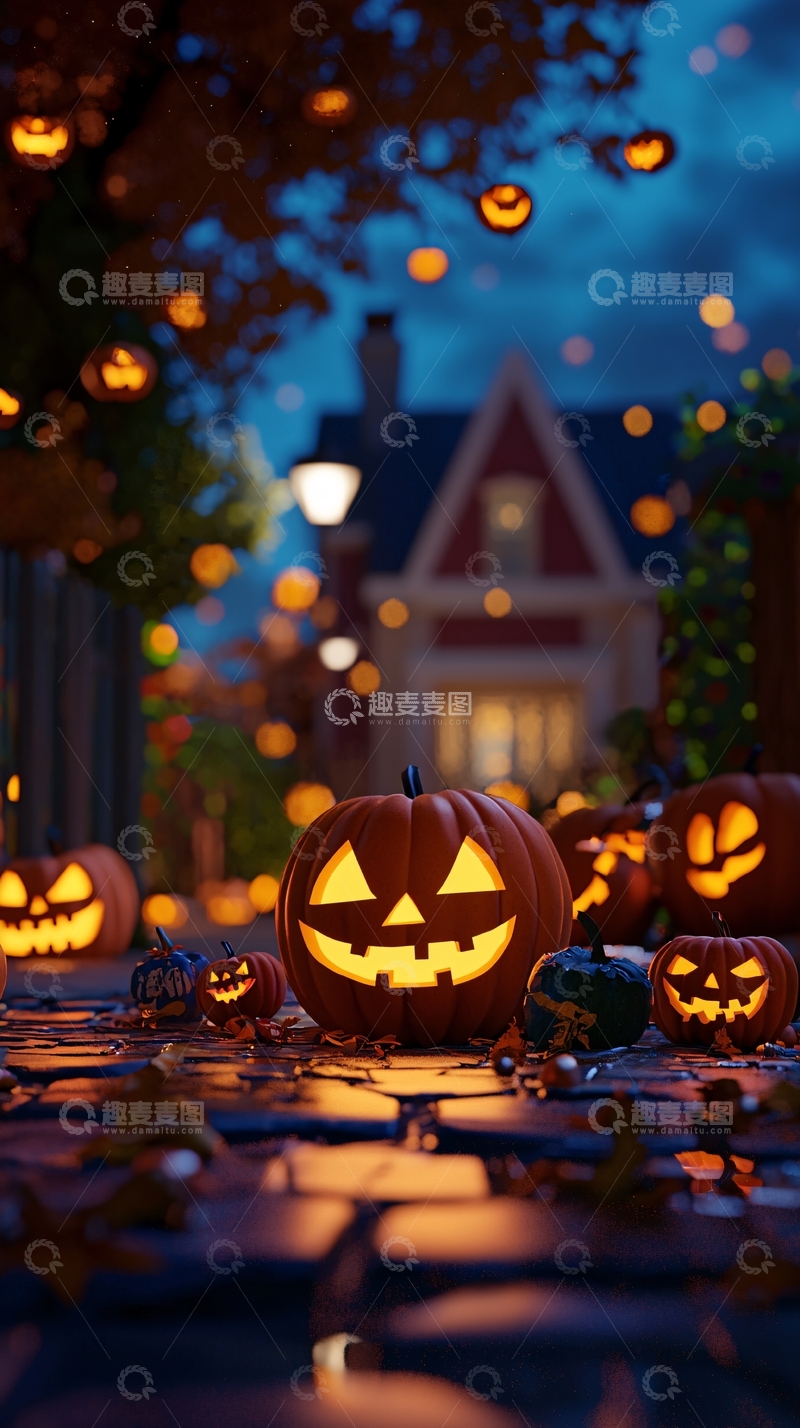高清大图下载【趣麦麦图】万圣节南瓜灯装饰夜景