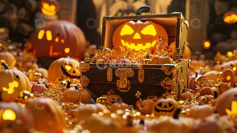 高清大图下载【趣麦麦图】万圣节南瓜宝藏箱