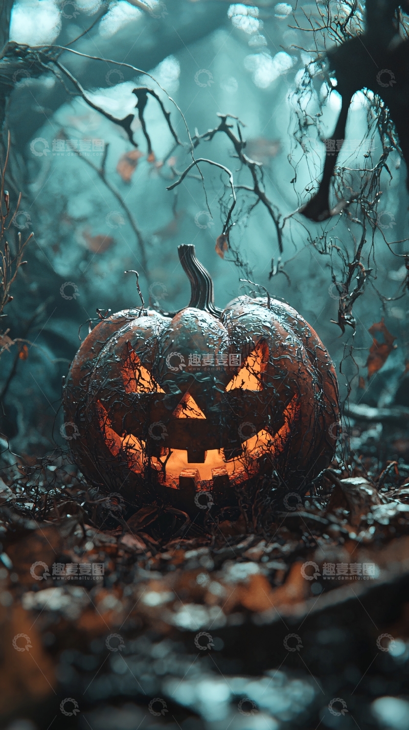 高清大图下载【趣麦麦图】万圣节南瓜灯森林场景