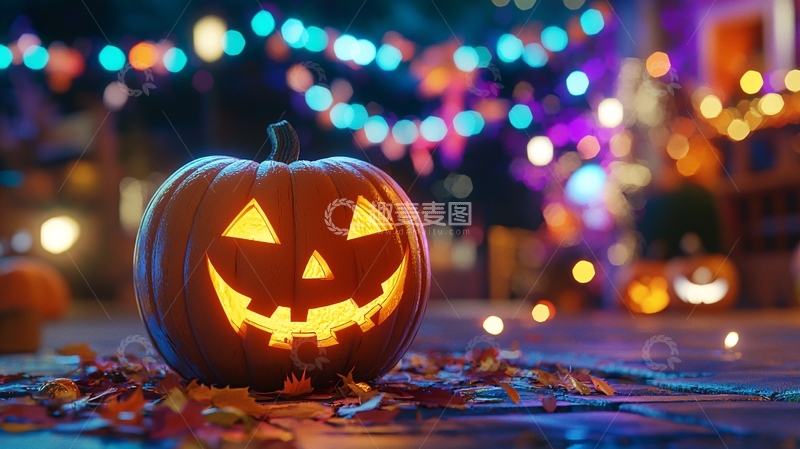 高清大图下载【趣麦麦图】万圣节南瓜灯夜景