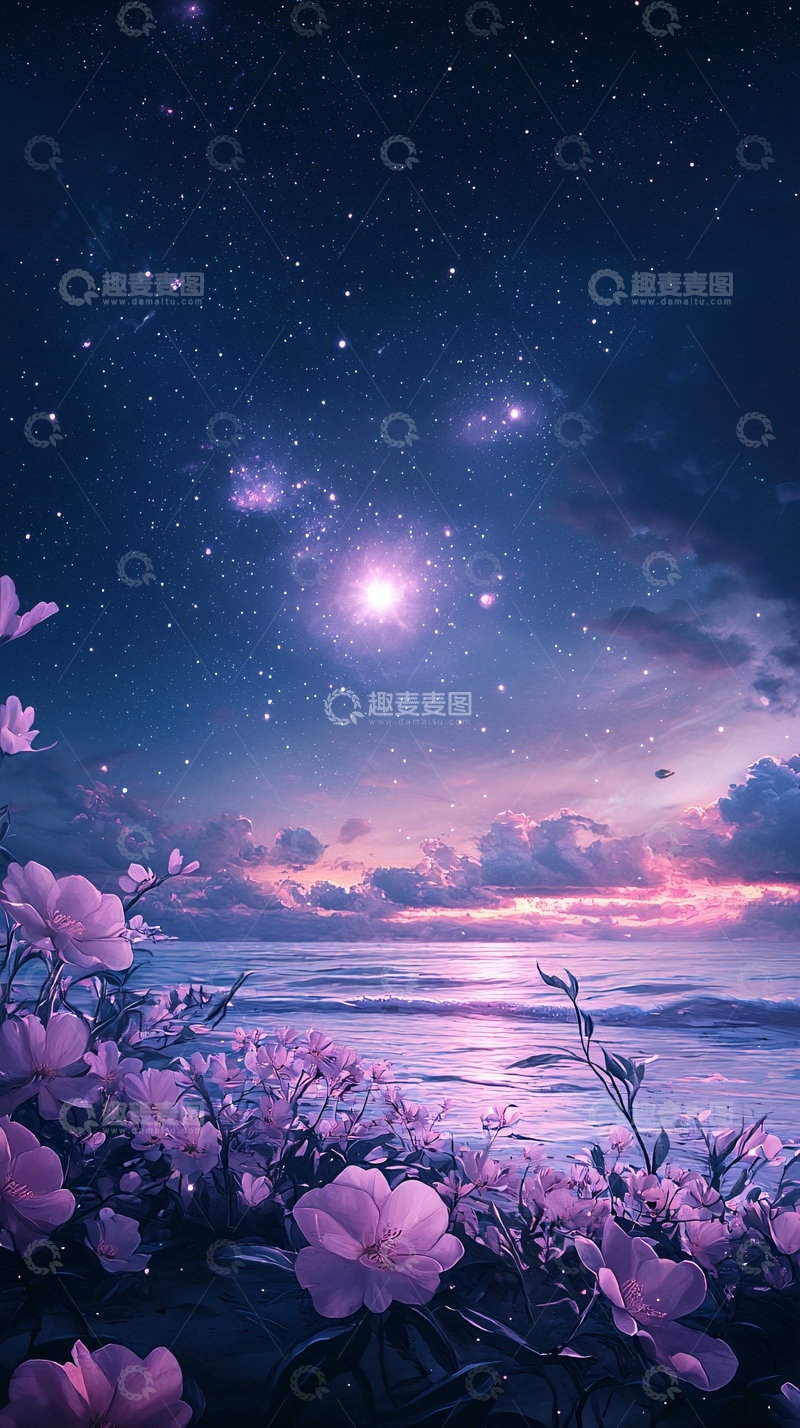 高清大图下载【趣麦麦图】梦幻海滩夜景