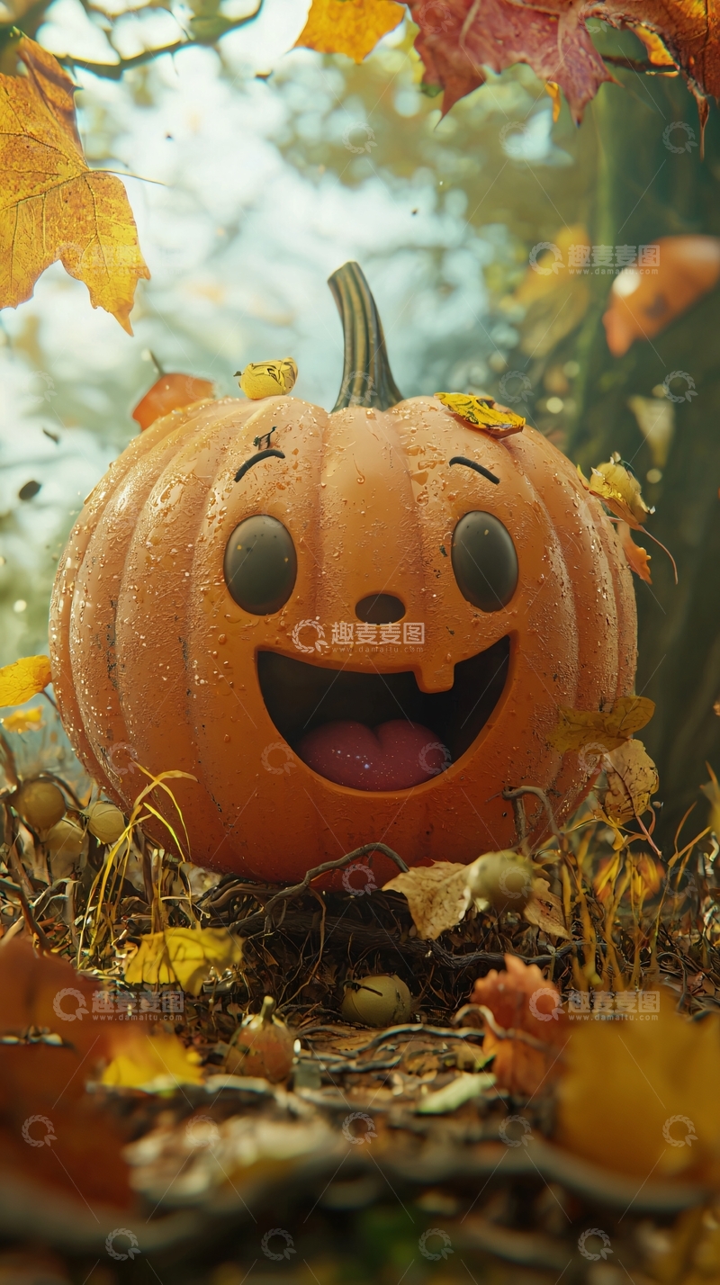 高清大图下载【趣麦麦图】秋日南瓜灯与落叶