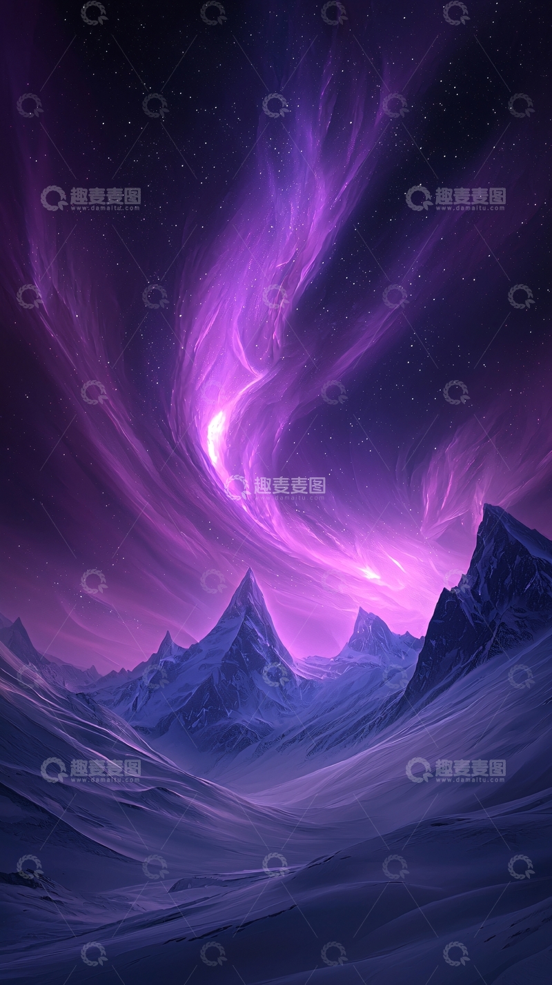 高清大图下载【趣麦麦图】紫色星空下的雪山奇观