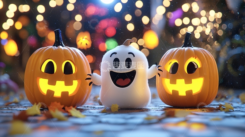 高清大图下载【趣麦麦图】万圣节南瓜灯与鬼魂装饰